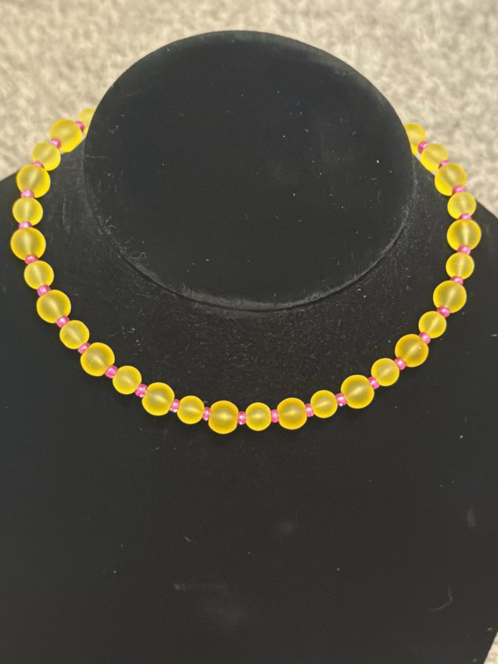 Yellow Bead Necklace with Pink Spacers